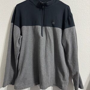 Travis Mathew Two-Tone Quarter-Zip Sweater in Black and Gray